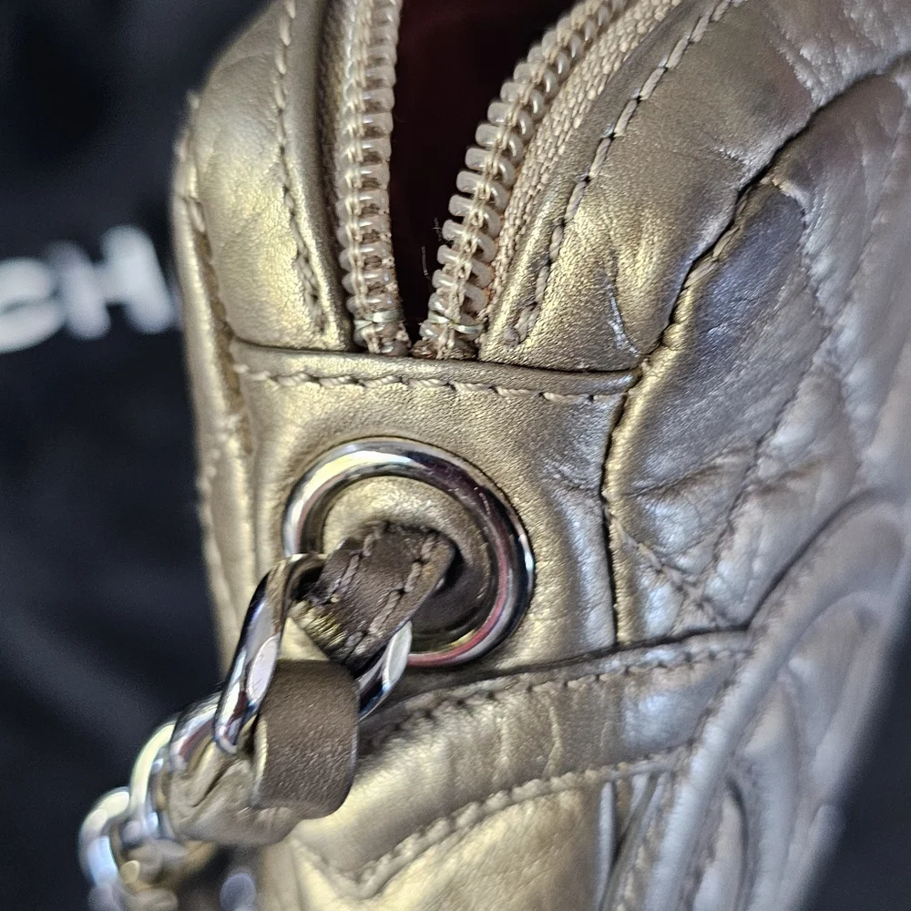 Chanel Vintage Metallic Aged Calfskin Quilted Cotton Club Pochette in Gold - Picture 14 of 16